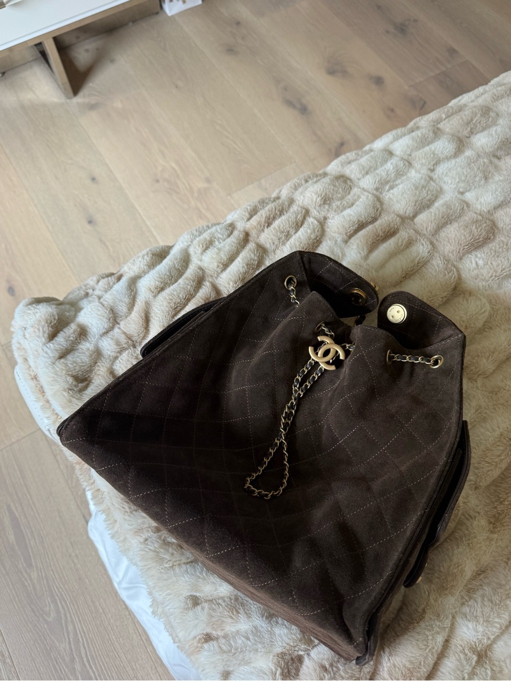 Chanel Suede Quilted Brown Bag